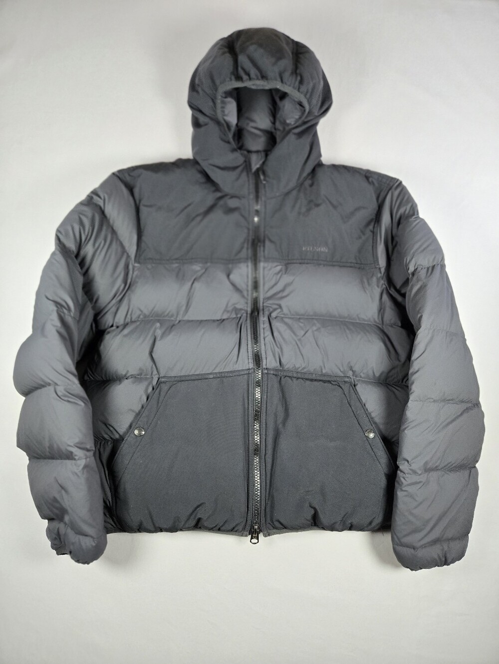 Filson Men’s Featherweight Down Jacket Faded Black Gray Puffer Hooded Coat XL